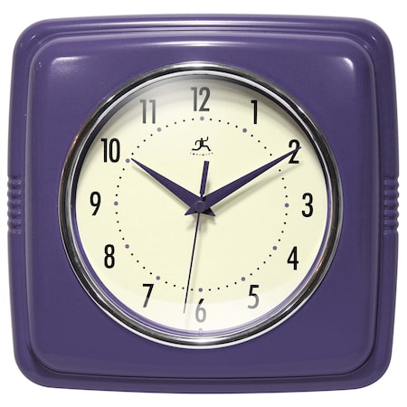 Infinity Instruments Square Retro Purple - 9" Square Retro Wall Clock 13228PRHT-4103